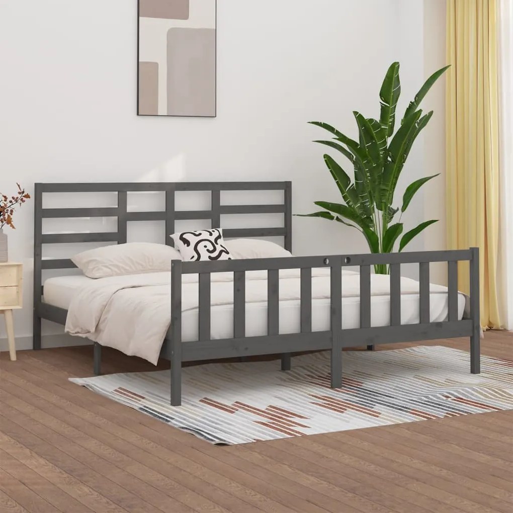 vidaXL Estrutura de cama super king 180x200 cm madeira maciça cinza