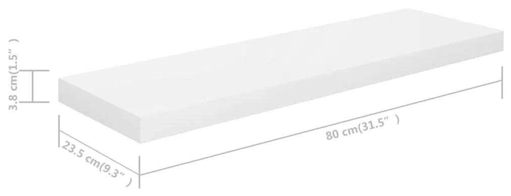 Prateleira de parede suspensa 80x23,5x3,8 cm MDF branco