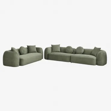 Conjunto De Sala Com Sofá Modular De 2 Peças E Sofá De 3 Lugares Em Chenille Coco Chenille Verde Sálvia - Sklum