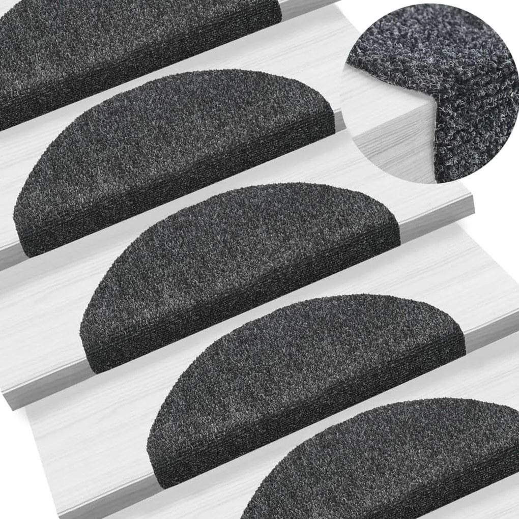 vidaXL Tapetes de escada autoadesivos 5 pcs 65x21x4 cm cinzento-escuro