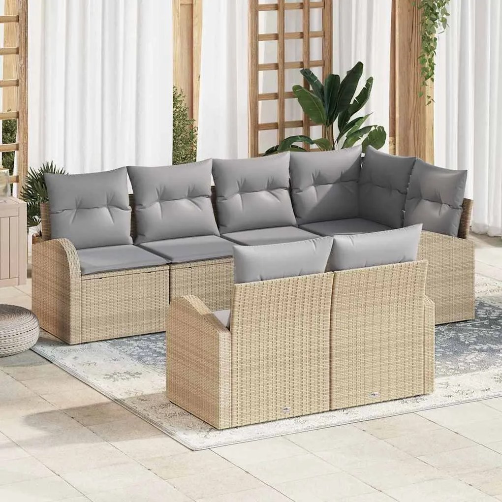 Conjunto de Sofás de Jardim 7 Peças com Almofadas Bege em Rattan Sinté