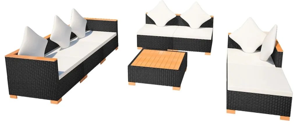 8 pcs conjunto lounge de jardim c/ almofadões vime PE preto