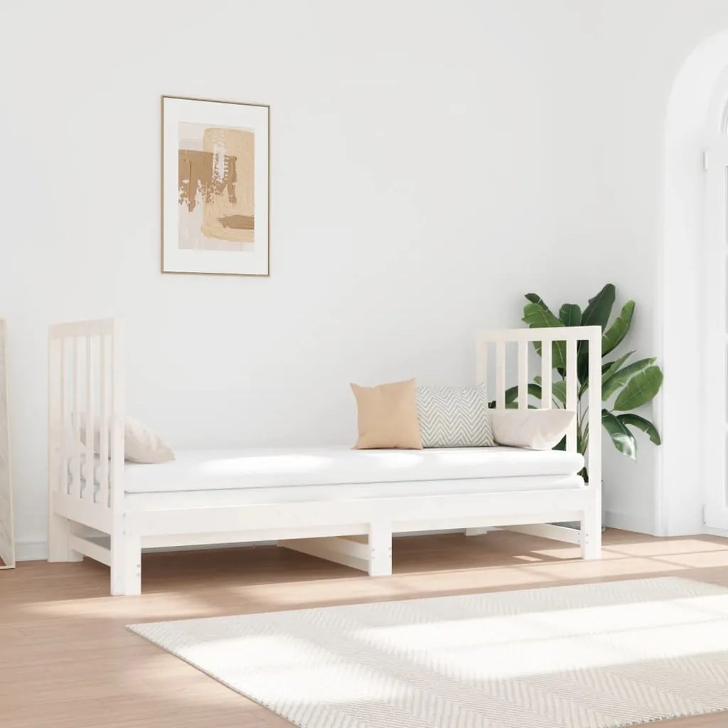 vidaXL Estrutura sofá-cama de puxar 2x(90x190) cm pinho maciço branco