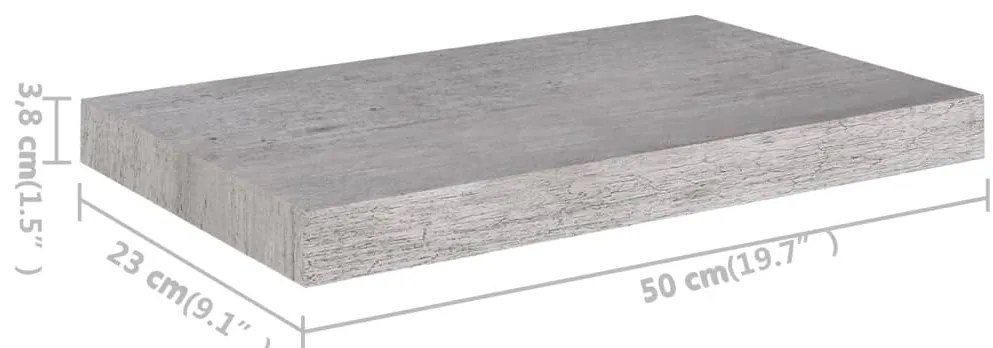 Prateleiras de parede 2 pcs 50x23x3,8 cm MDF cinzento-cimento