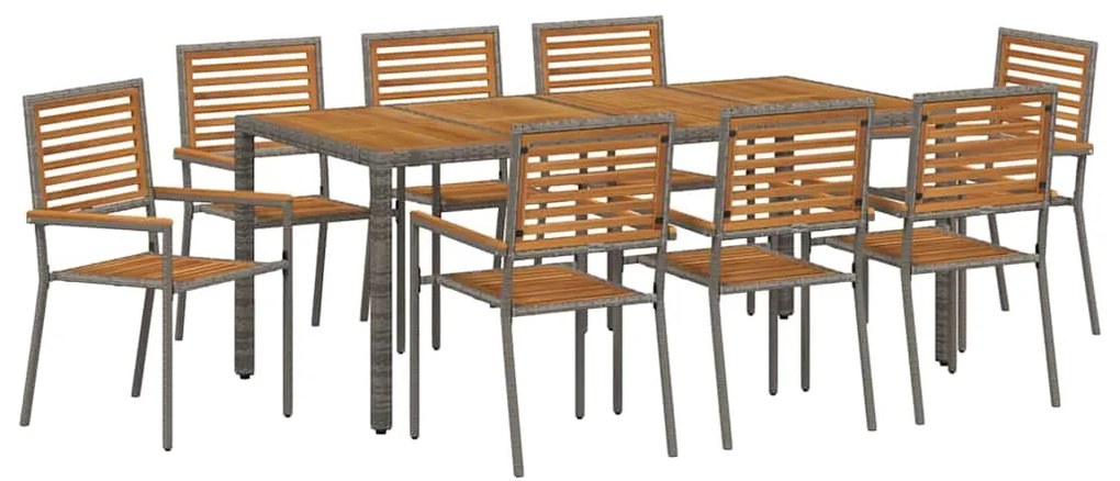 Conjunto de Jantar de Jardim com 9 Peças Cinza de Ratan Poliéster e Ac