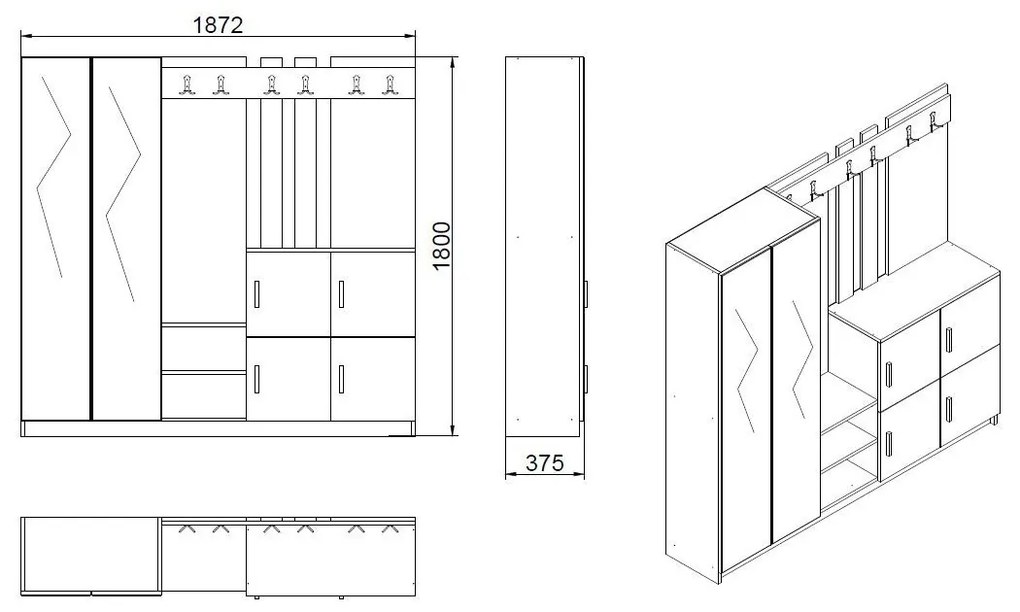 Hall Stand DD9 – Pinho Atlântico/Antracite – 187,2 cm x 180 cm x 37,5