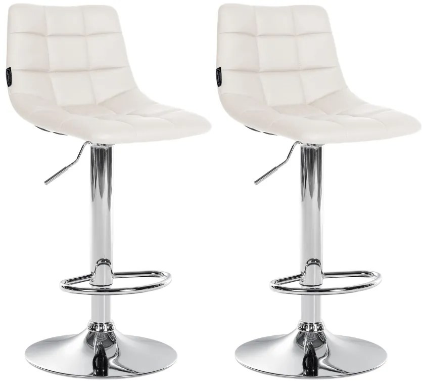Conjunto de 2 bancos altos Jerry em couro sintético com estrutura cromada 87-108,5 x 43 x 46,5 cm Branco