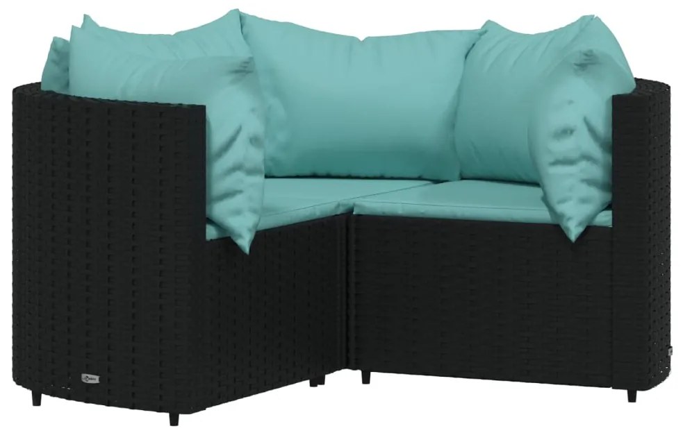 4 pcs conjunto lounge de jardim c/ almofadões vime PE preto