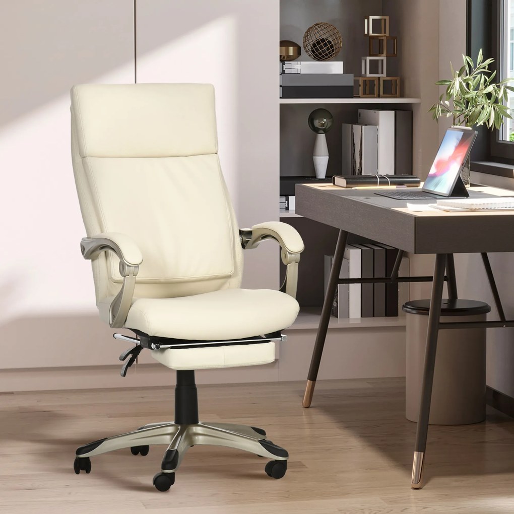Cadeira de Escritório Ergonômica Cadeira de Escritório Reclinável Estofada em PU com Altura Ajustável Giratória e Apoio para os Pés Retrátil para Escr