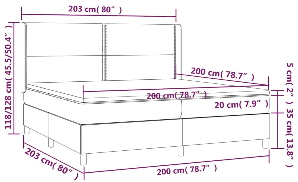 Cama box spring c/ colchão/LED 200x200 cm veludo cinzento-claro