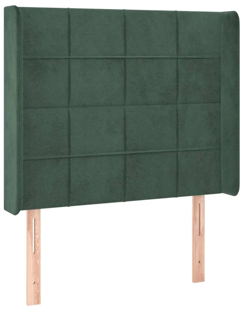 Cama box spring c/ colchão/LED 100x200 cm veludo verde-escuro