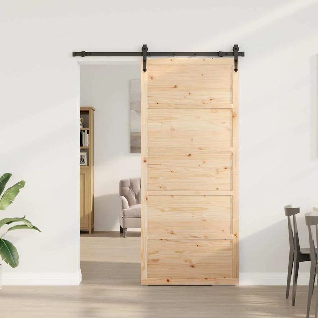 Porta Deslizante Castanho 80 x 208 cm Madeira de pinho maciça