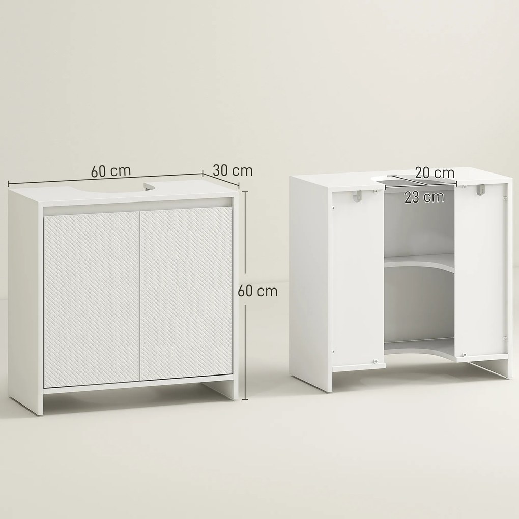 Móvel de lavatório com 2 portas e prateleira ajustável, 60 x 30 x 60 cm, (LAVATORIO E TORNEIRA NÃO INCLUIDA) branco