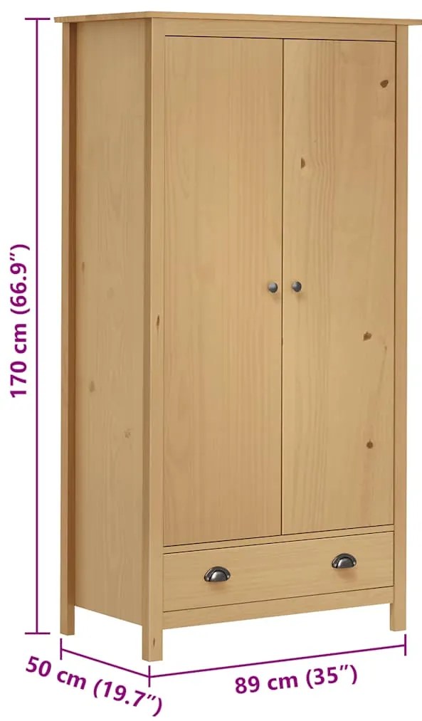 Roupeiro 2 portas Hill 89x50x170 cm pinho maciço