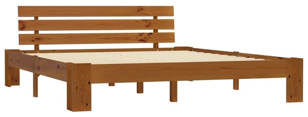Estrutura cama c/ cabeceira 160x200cm pinho maciço castanho-mel