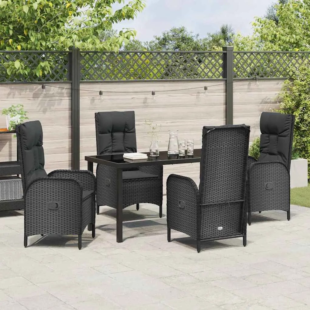 Conjunto de Jantar para Jardim 5 Peças em Preto com Rattan Sintético