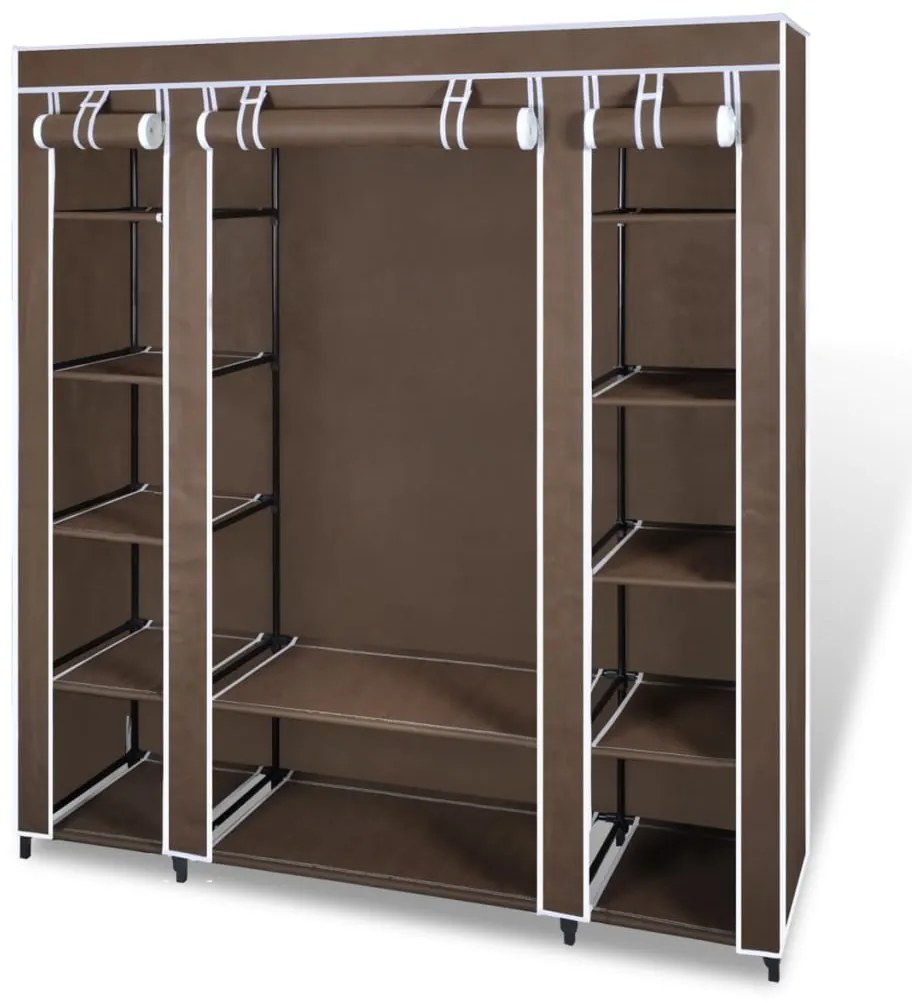 240496 vidaXL Armário tecido c/ compartimentos e varões 45x150x176cm castanho