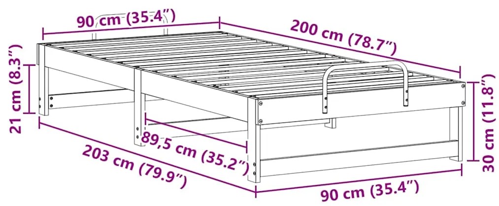 Estrutura de Cama com Alças Castanho 90 x 200 cm