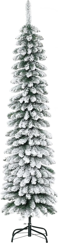 Árvore de Natal Estreita Nevada 180 cm com 395 Ramos e Suporte Metálico Dobrável para Sala de Estar, Interior, Verde