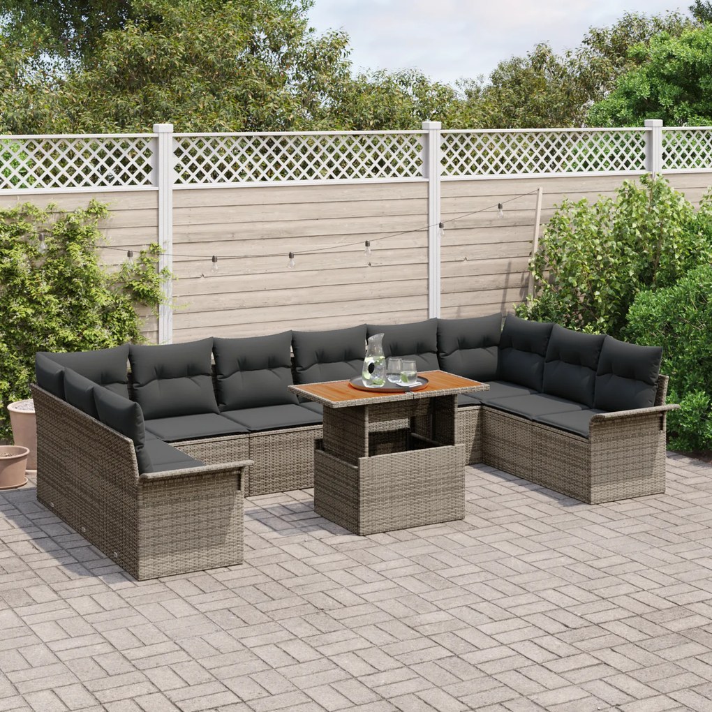Conjunto de Sofá de Jardim vidaXL 11 Peças com Almofadas Cinza Polirra