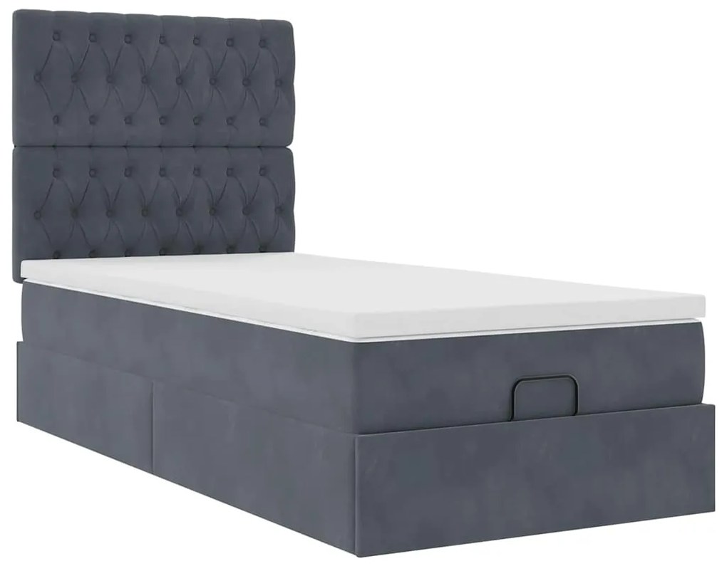 Estrutura cama otomana colchões 90x190cm veludo cinzento escuro