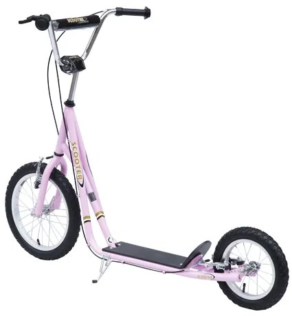Trotinete Infantil com 2 Rodas 2 Freios e Cavalete Cor Rosa - Alumínio - 125x58x92-100 cm com Rodas Grandes