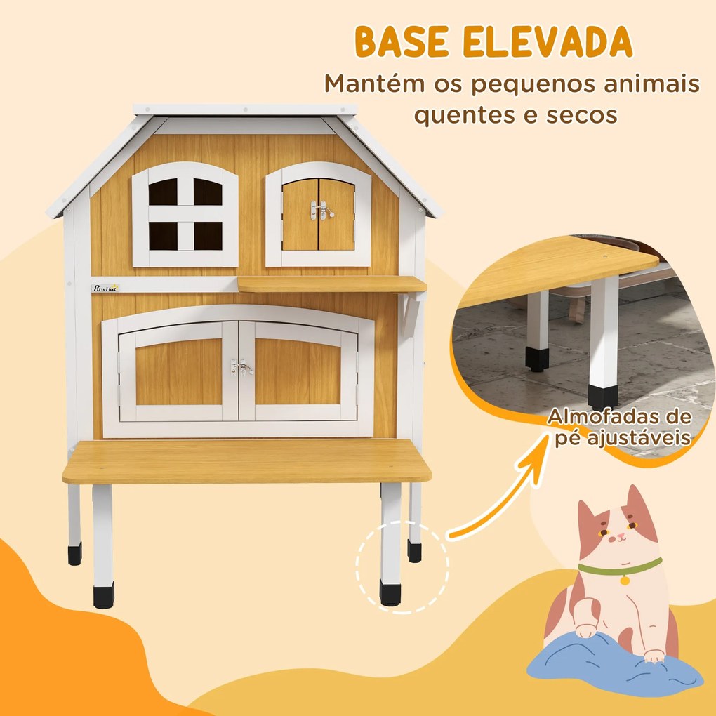 PawHut Casa para Gatos de Madeira 78x82x93 cm Casota para Gatos de 2 N