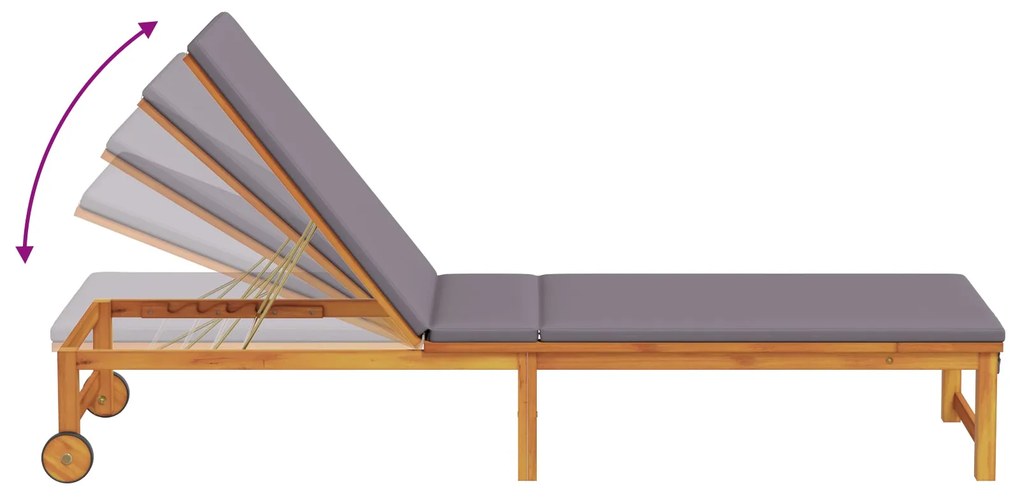 Espreguiçadeira com almofadas cinza claro de madeira sólida de acácia