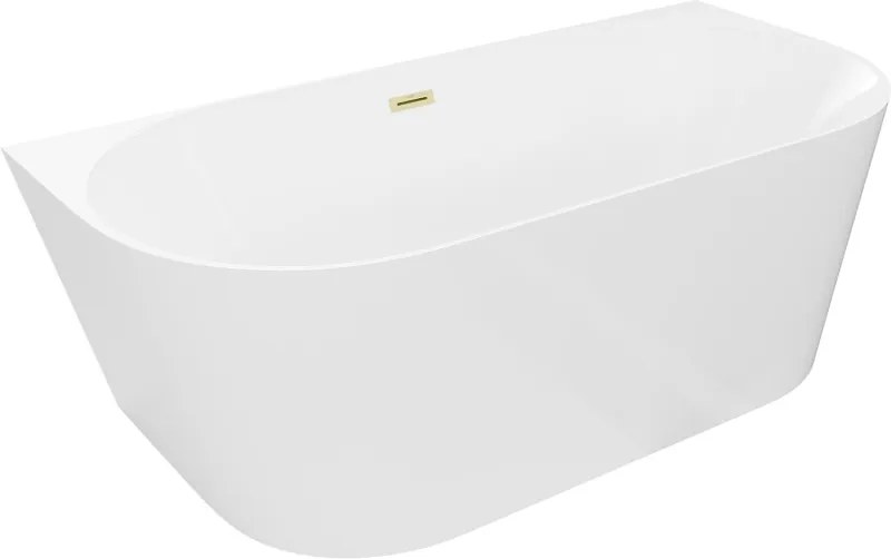 Mexen Oval Slim banheira independente encostada à parede 170 x 80 cm, branca, transbordamento dourado escovado - 52661708000-55