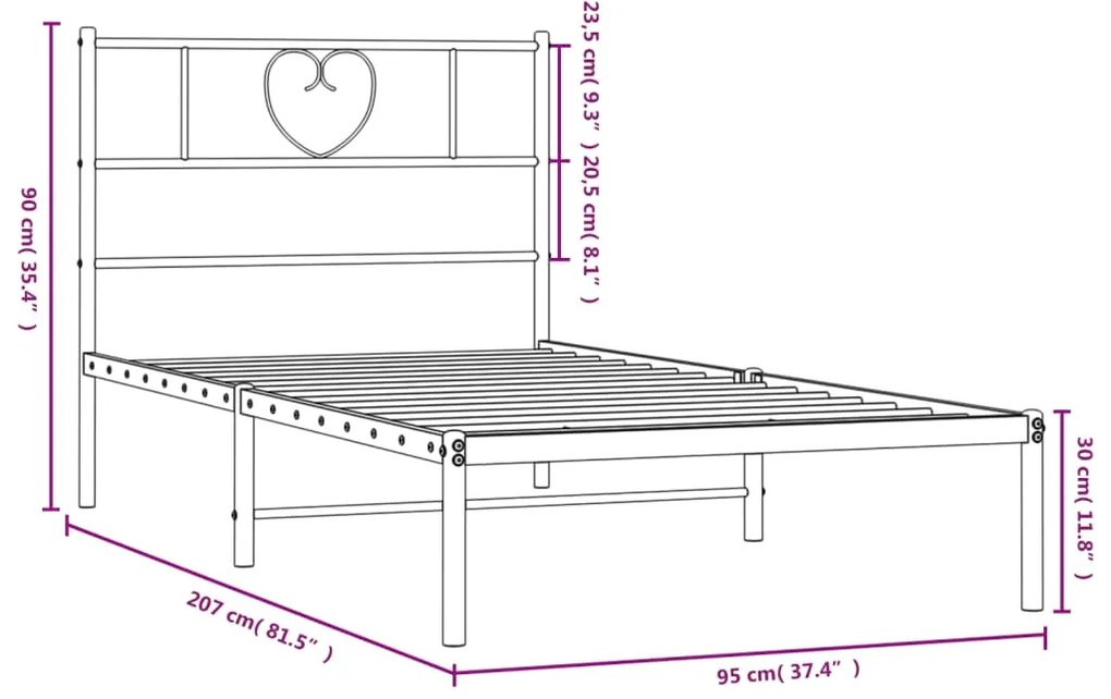 Estrutura de cama com cabeceira 90x200 cm metal preto
