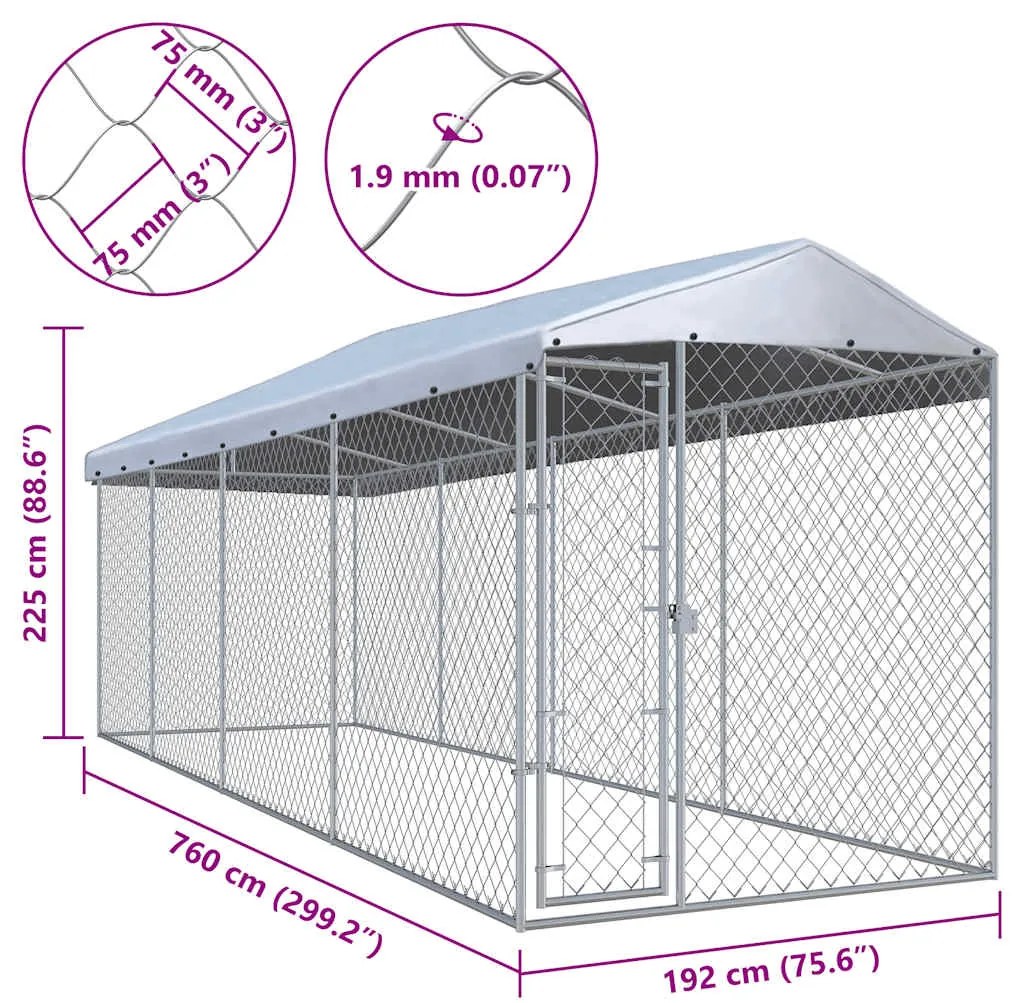 Canil de exterior com telhado 760x190x225 cm