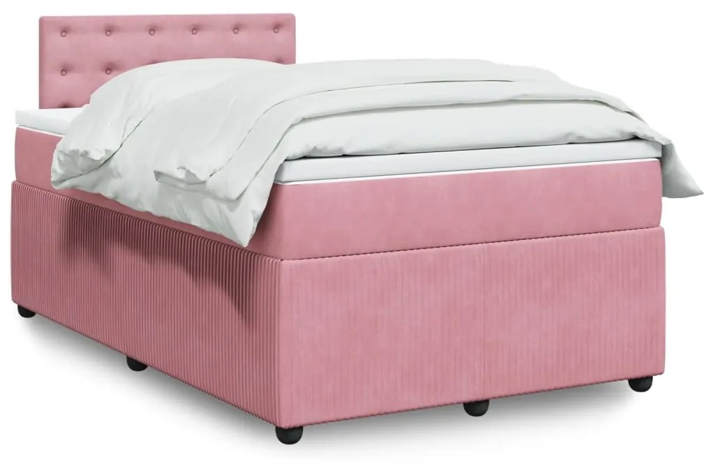 Cama boxspring com colchão 120x200 cm veludo rosa