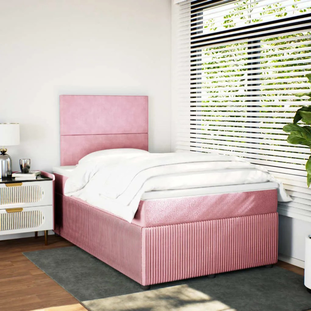 Cama boxspring com colchão 120x200 cm veludo rosa