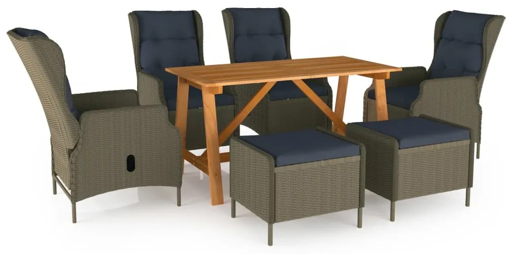 vidaXL 7 pcs conjunto de jantar de jardim castanho