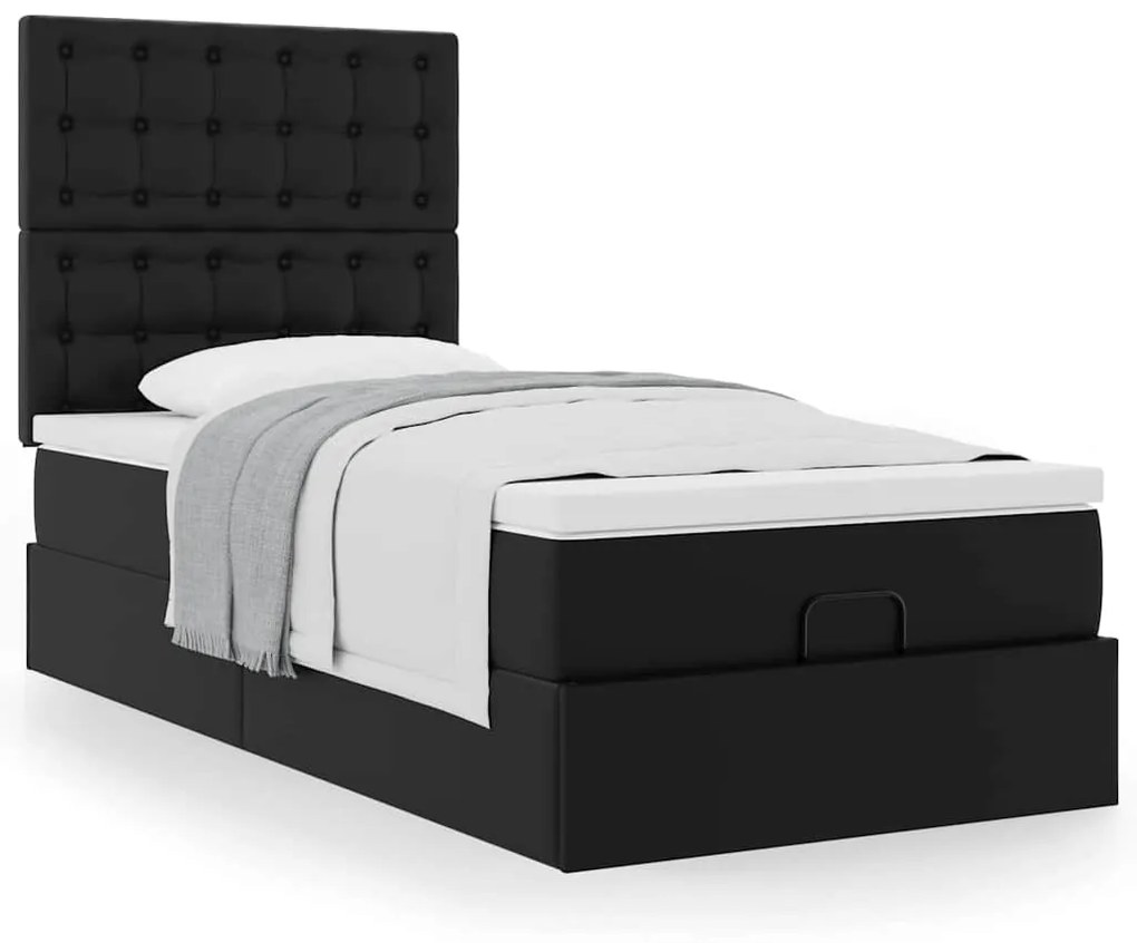 Cama otomana com colchão 90x190 cm couro artificial preto