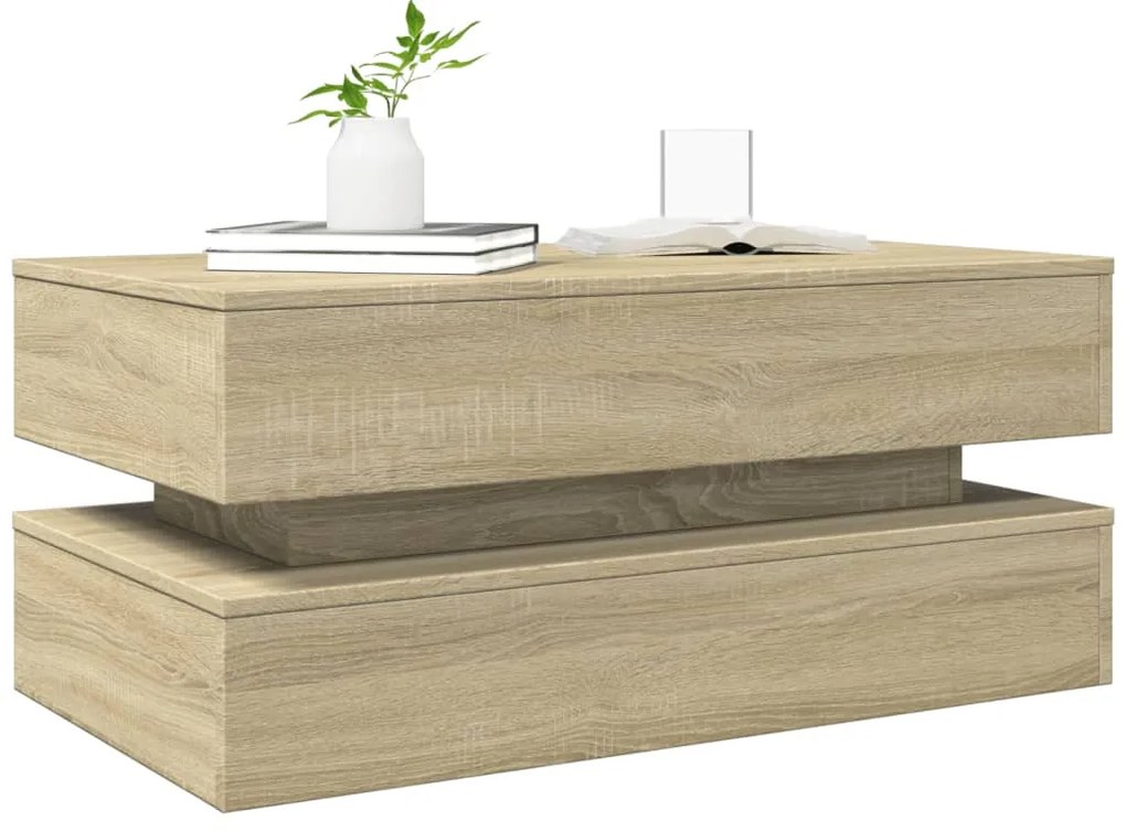 Mesa de centro com luzes LED 90x50x40 cm carvalho sonoma