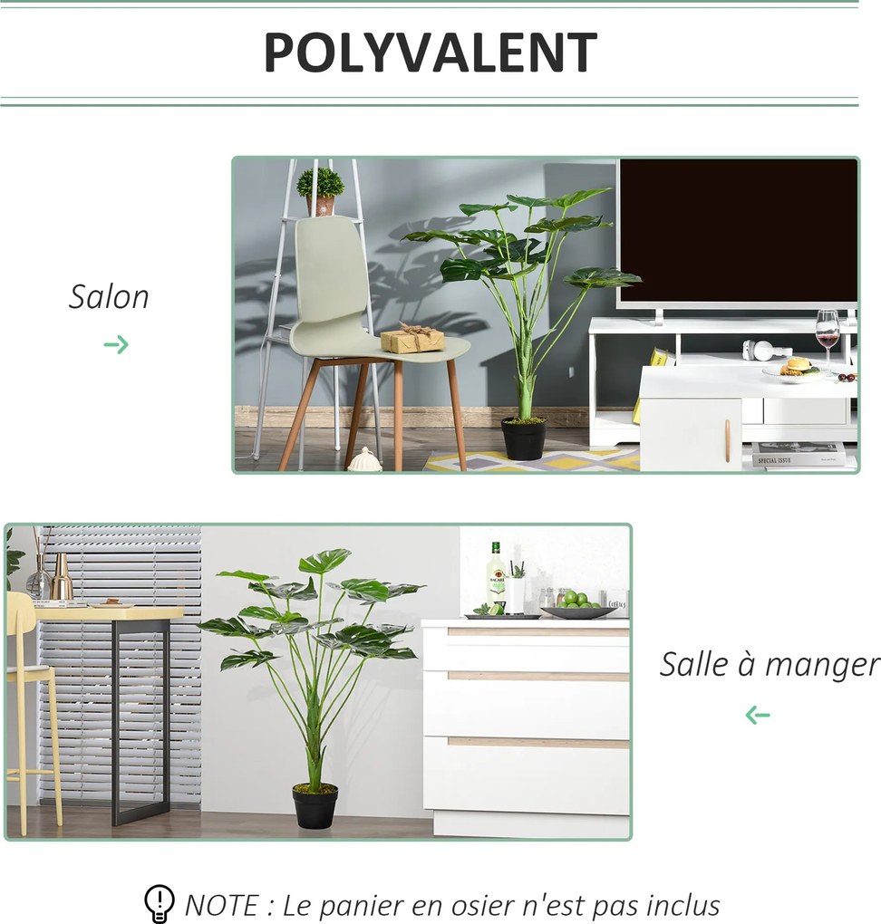Planta artificial modelo Monstera com 13 folhas em vaso de cimento, para interior ou exterior, Ø16 x 85 cm (altura)