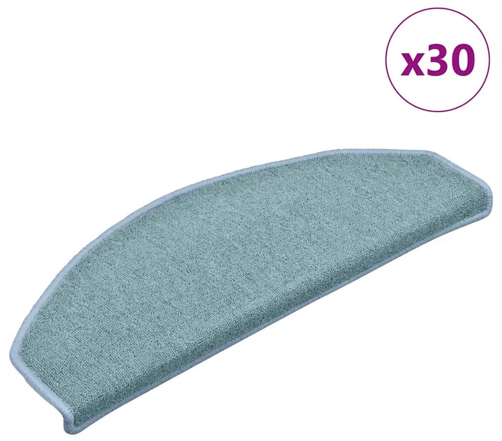 vidaXL Tapetes de escada 30 peças 65x24x4 cm azul-marinho meio redondo grande