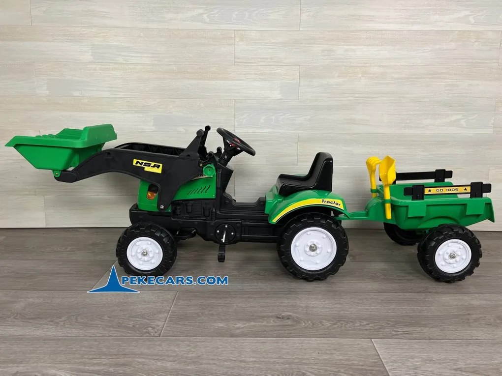 Trator infantil a pedais COM REBOQUE E PÁ, COR VERDE