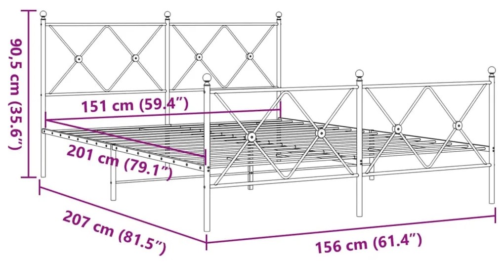 Estrutura de cama com cabeceira e pés 150x200 cm metal branco