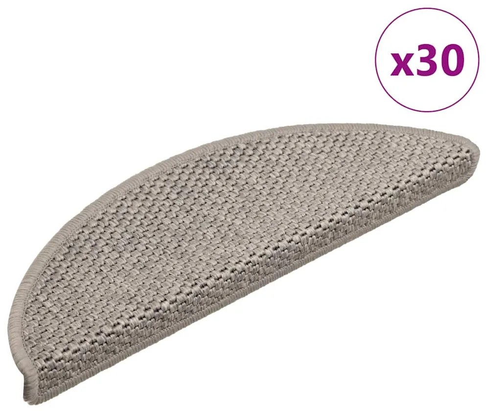 Tapetes escada adesivos aspeto sisal 30 pcs 56x17x3 cm prateado