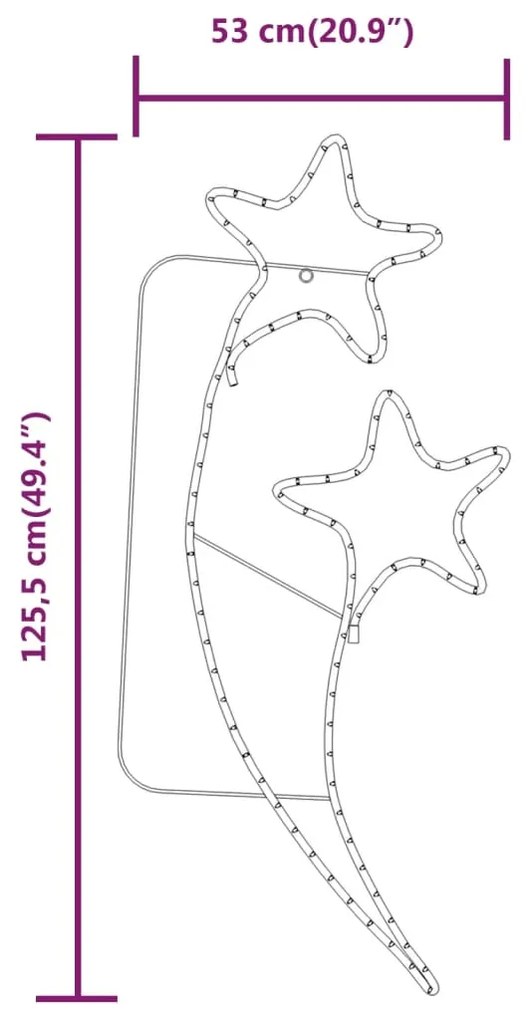 Cordão iluminação em estrela 2 pcs 125,5x53x4,5cm branco quente