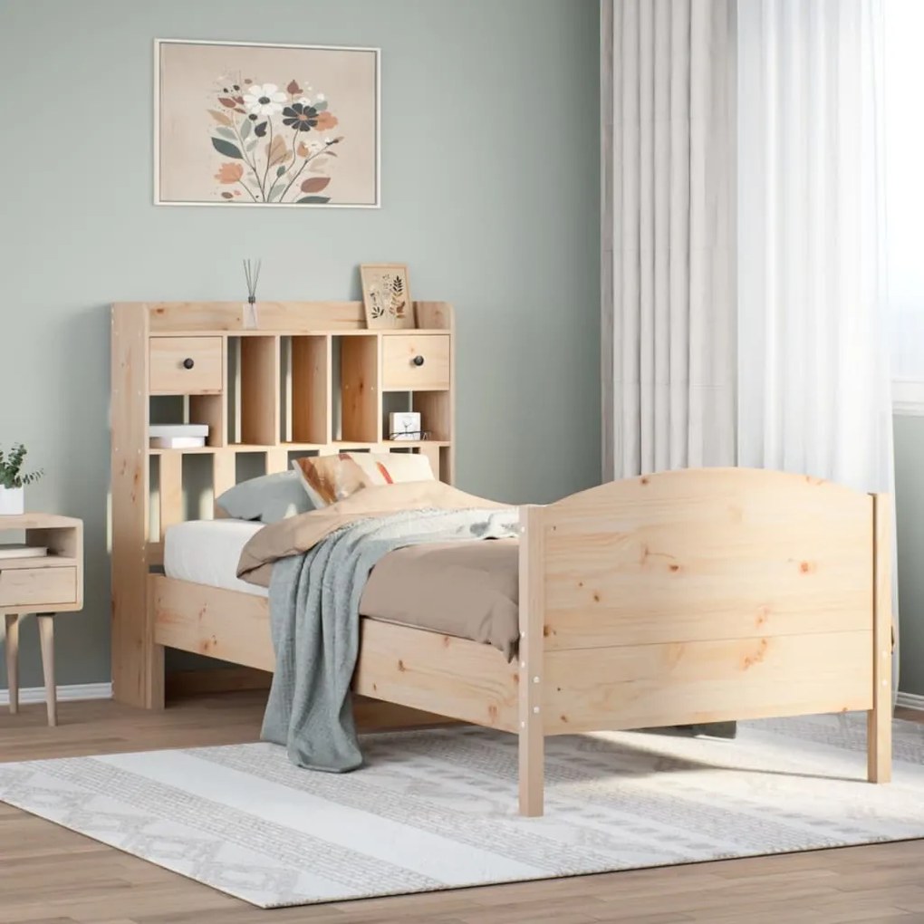 Cama com estante sem colchão 75x190 cm pinho maciço