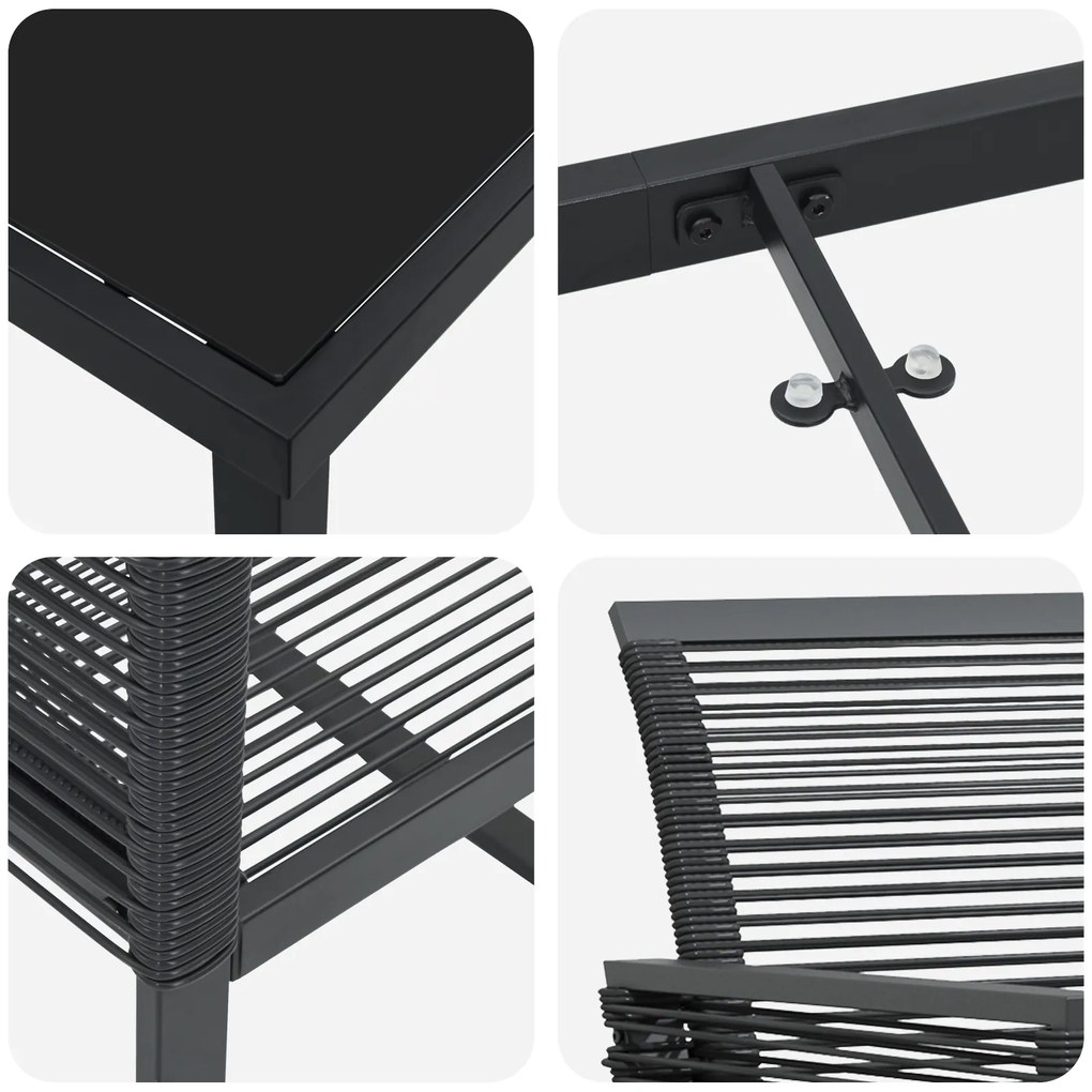 Conjunto de Jantar de 7 Peças Preto Rattan Poliéster