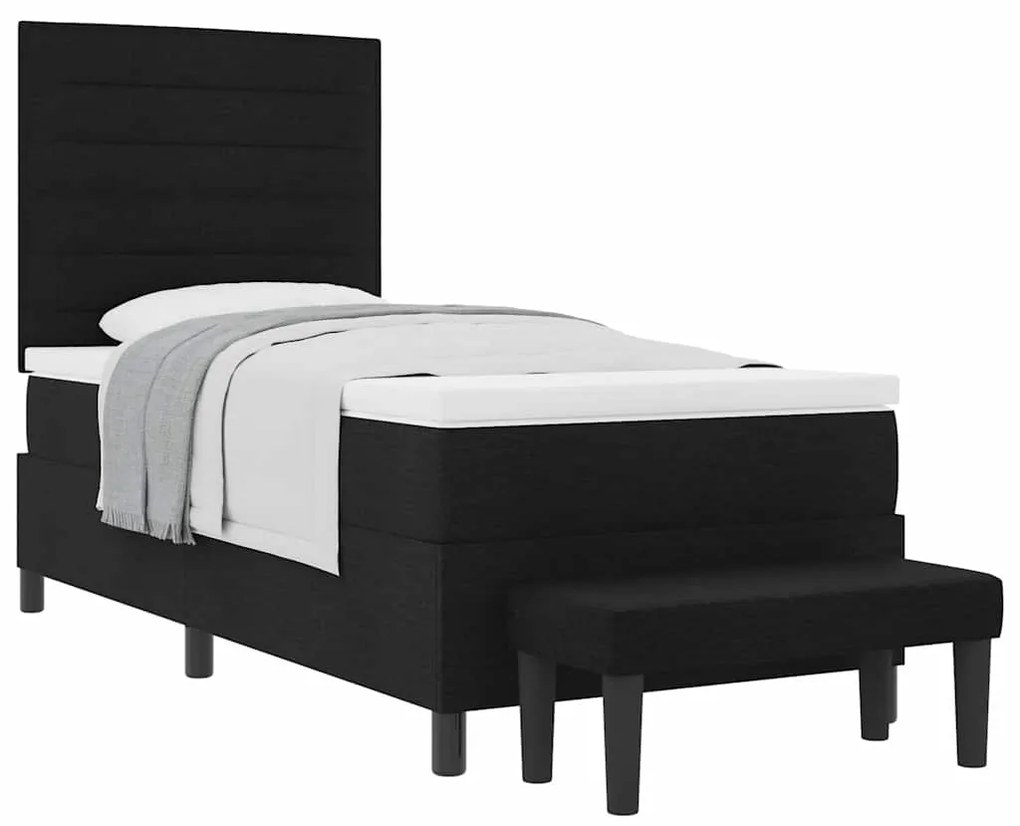 Cama Box com Colchão e Banco Preto 100x200 cm Tecido