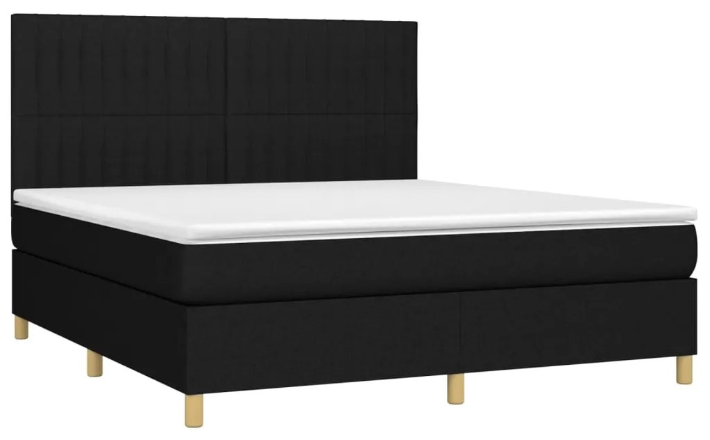 Cama box spring c/ colchão e LED 180x200 cm tecido preto