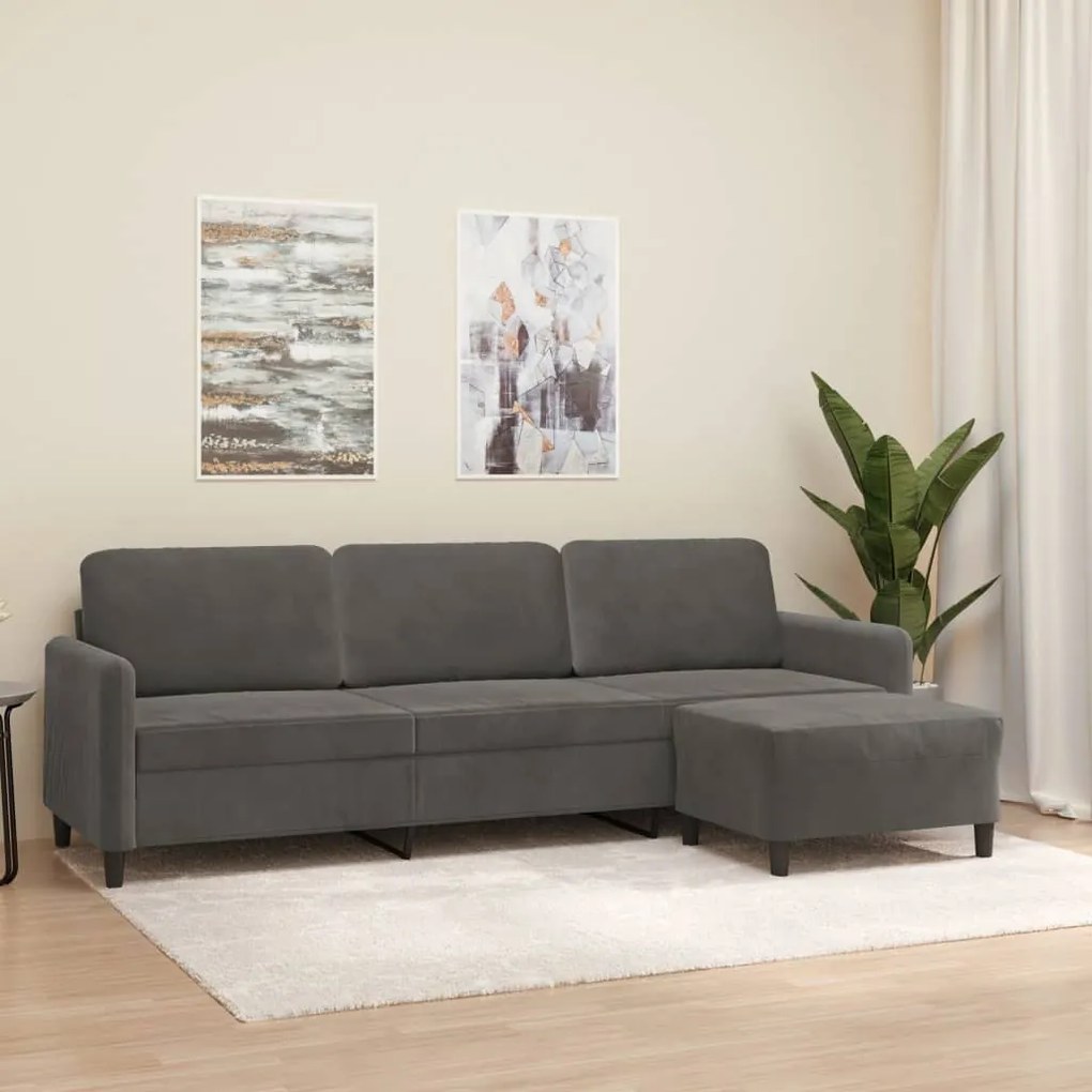 3153578 vidaXL Sofá de 3 lugares com apoio de pés 210 cm veludo cinza-escuro