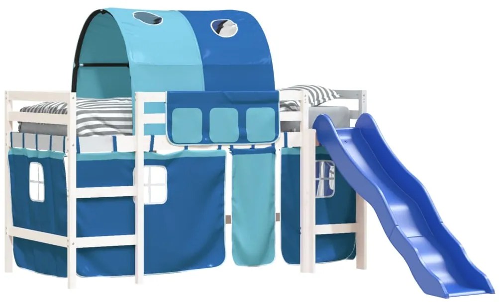 Cama alta para criança com túnel 80x200 cm pinho maciço azul