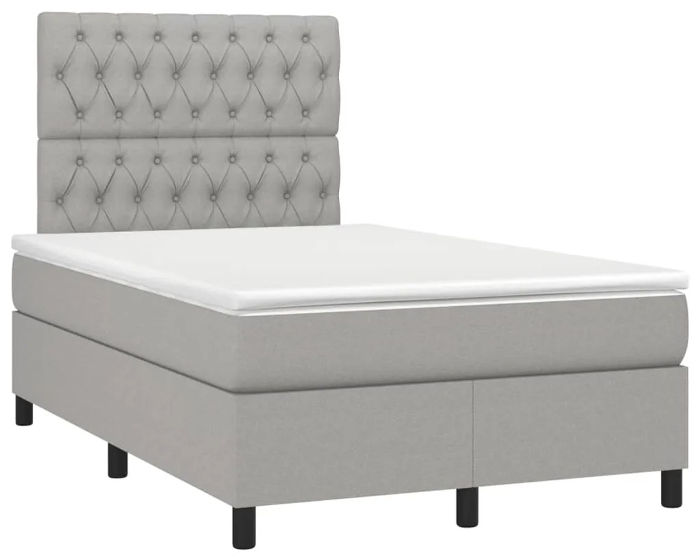Cama box spring c/ colchão e LED 120x190 cm tecido cinza-claro