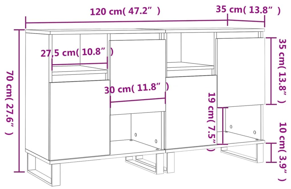 Aparadores 2 pcs derivados de madeira branco brilhante